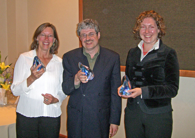 Shown holding the Distinguished Academic Awards are Lisa Doolittle, Alvin Finkel and Emily Luce.