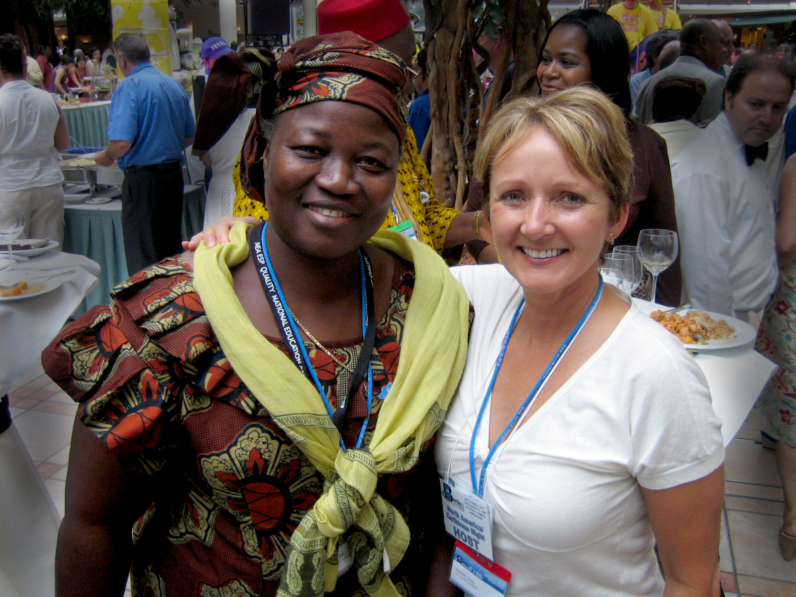 Cindy Oliver (right) who chairs CAUT’s contract academic staff committee, was the impetus behind CAUT’s resolution. She’s seen here at the EI World Congress with Margaret Flomo, national president of the National Teachers Association of Liberia. 