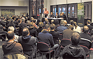 A group of more than 150 gathered at a CAUT organized town hall meeting in Vancouver Jan. 28, the sixth of a national series of events CAUT is sponsoring to foster discussion on Canada’s future in science & research. Science journalist & event moderator Bob McDonald speaking, with noted panelists Gwenn Flowers, Jane Watson, Siân Echard & James Wright, touched on the issues at stake & recent actions of the federal government, from sweeping cuts to national science programs, to the collapse of world-class facilities, to muzzling of scientists.