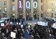 Upwards of 500 protestors marched from the University of Alberta campus to the provincial legislature March 15, 2013. [Dan McKechnie/urbanobscure.com]